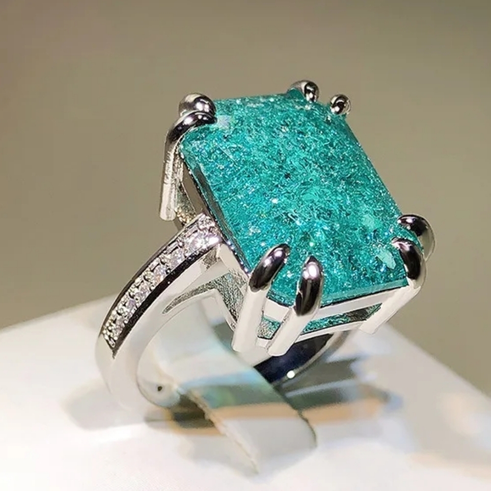 🩵Sterling silver teal diamond ring - Picture 4 of 5